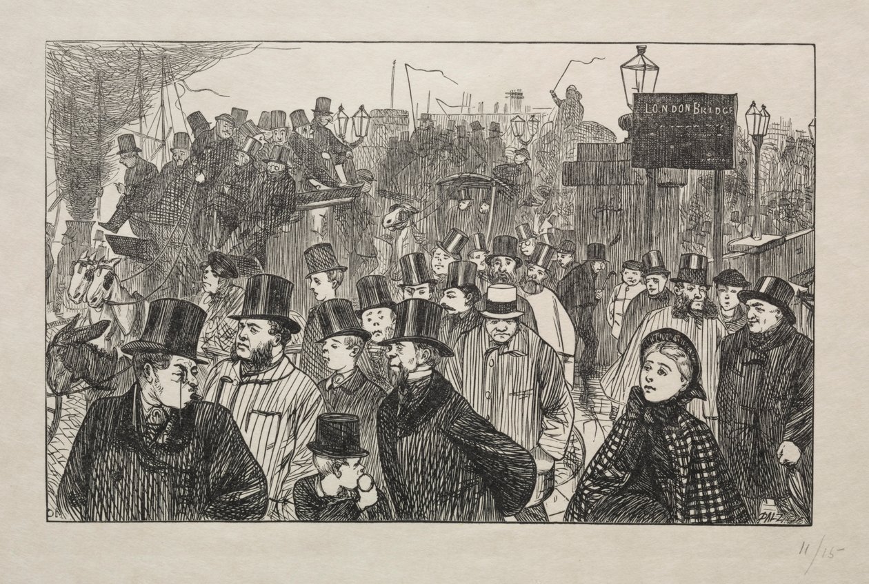 The Living Stream at London Bridge - On the Bridge, 1863. tekijältä George Louis Palmella Busson Du Maurier