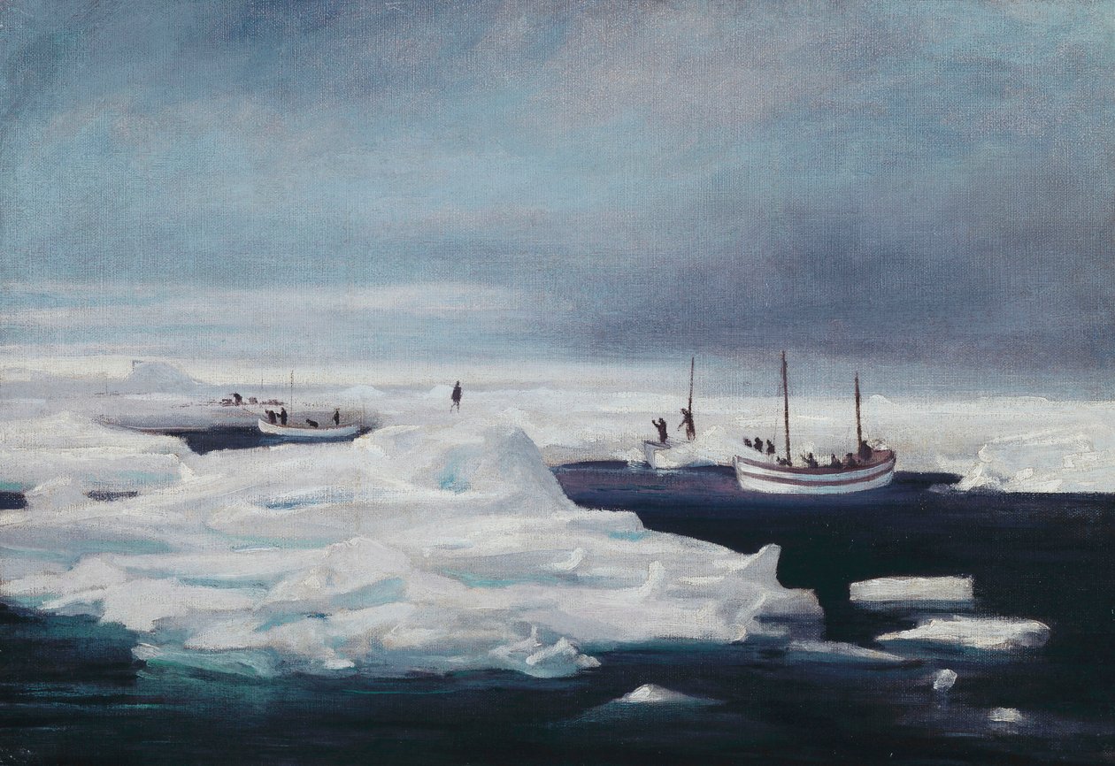 James Caird, Dudley Docker ja Stancomb Wills ankkuroituivat Weddell-meren jäälaitaan huhtikuussa 1916 tekijältä George Marston