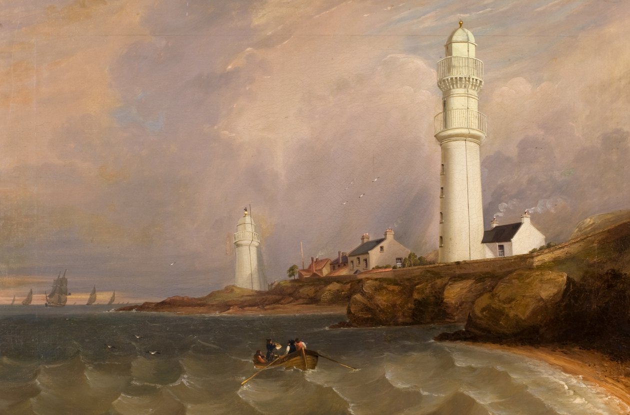Majakat – West Lights, Tayport, n. 1840 (öljy kankaalle) tekijältä George McGillivray