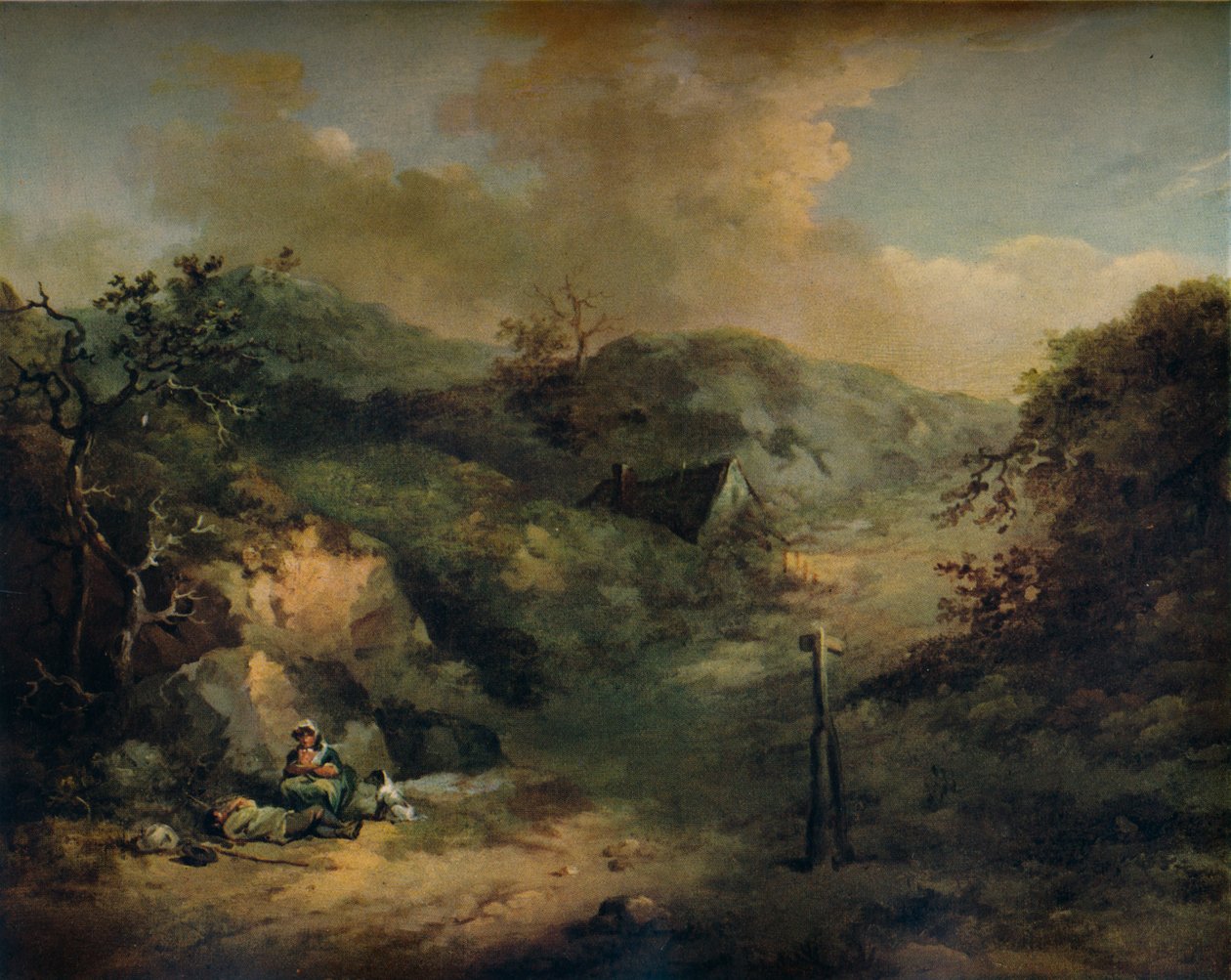 Kukkulanrinteessä kulkurit lepäämässä, c1793 tekijältä George Morland