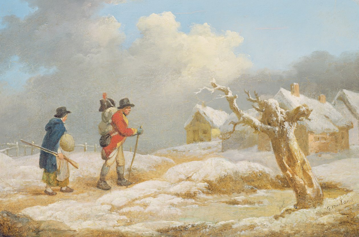 Sotilaan paluu (öljy paneelissa) tekijältä George Morland
