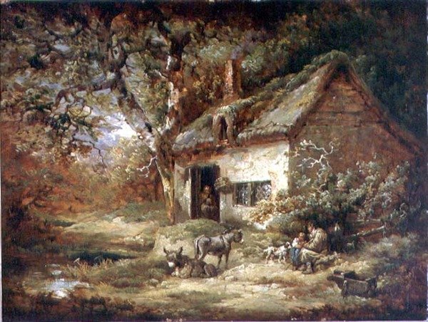 Mökin ovi aasilla (öljy kankaalle) tekijältä George Morland