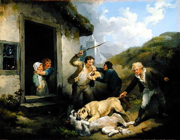 Koirat Fighting (öljy kankaalle) tekijältä George Morland