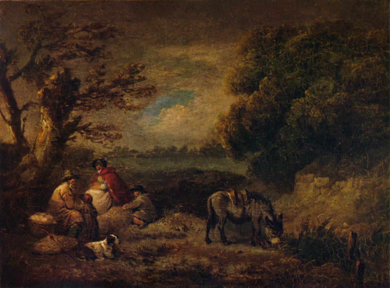 Mustalaiset lepäävät aasin kanssa, 1795 tekijältä George Morland