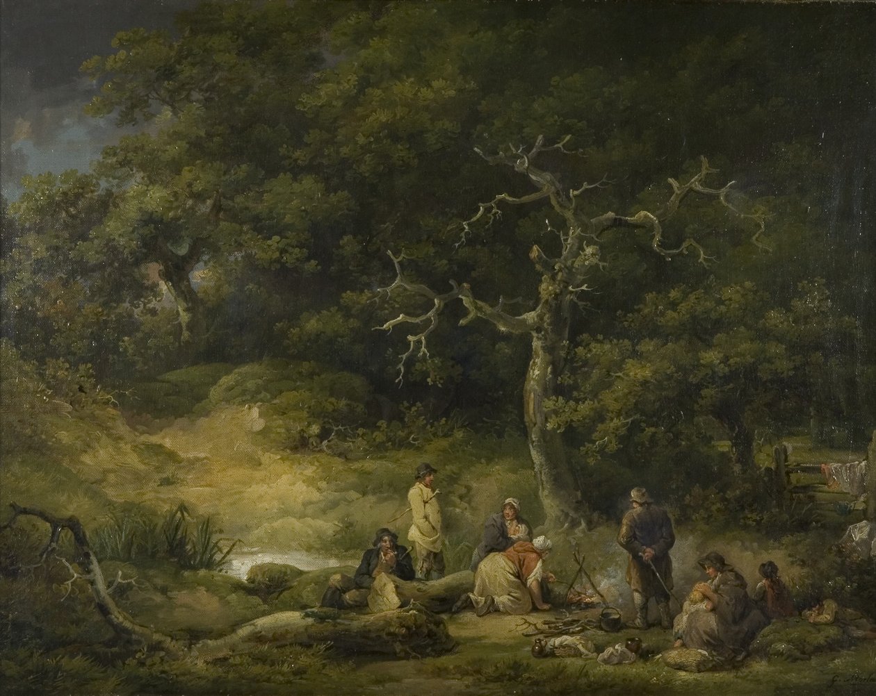 Mustalaiset maisemassa, n. 1790 (öljy kankaalle) tekijältä George Morland