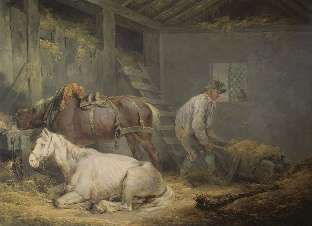 Hevoset tallissa, 1791 tekijältä George Morland
