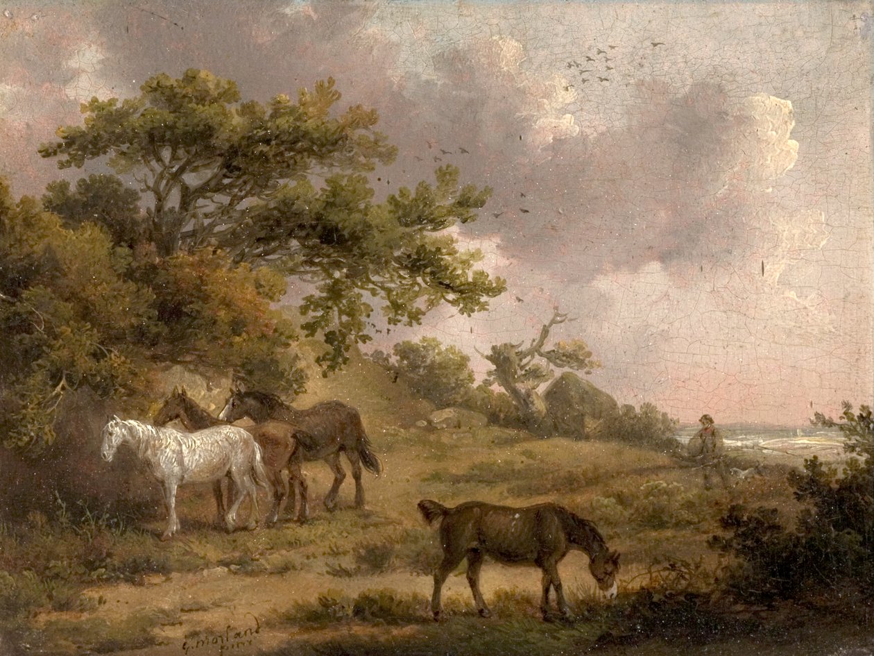 Maisema neljän hevosen kanssa tekijältä George Morland