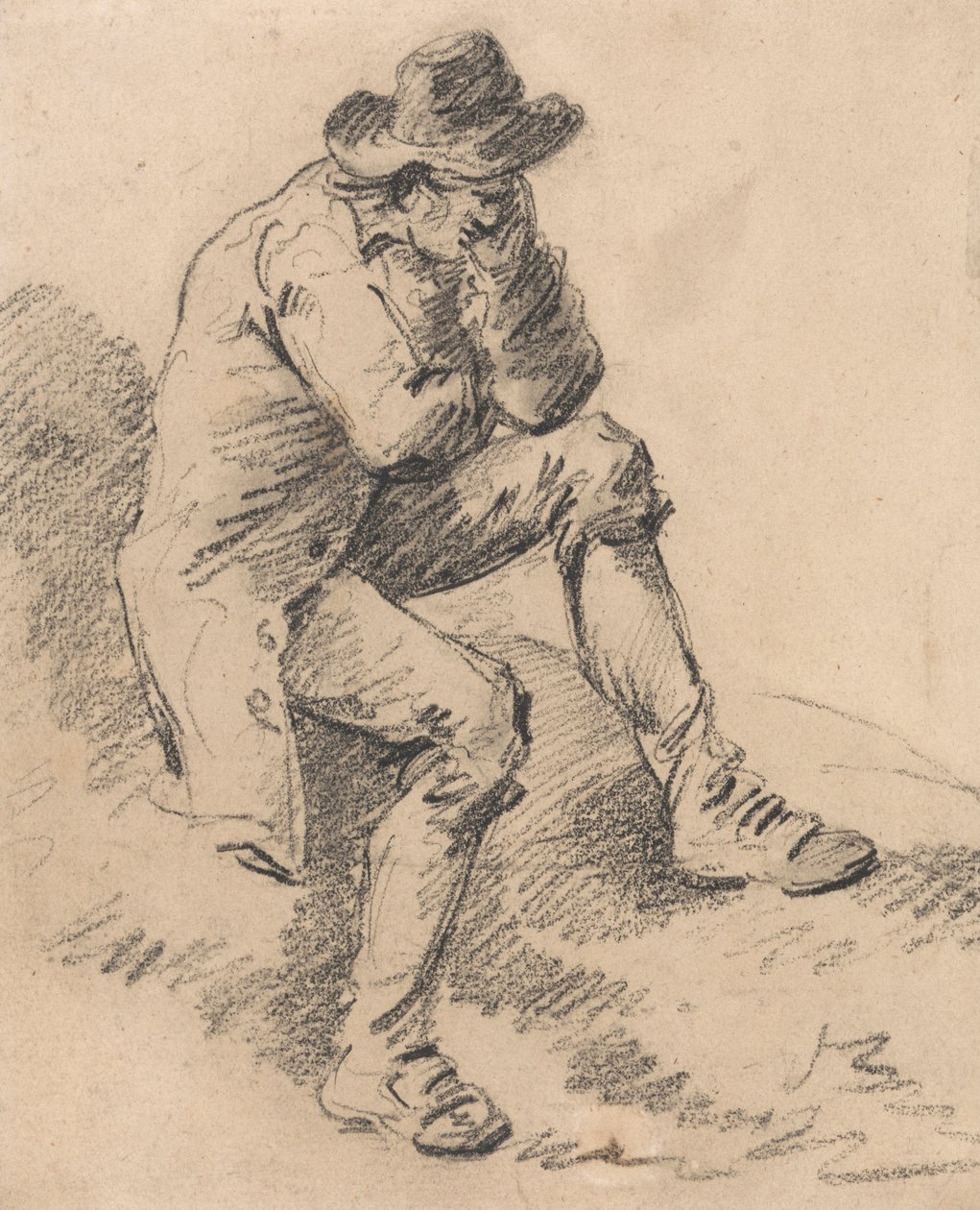 Mies istuu pankissa tekijältä George Morland