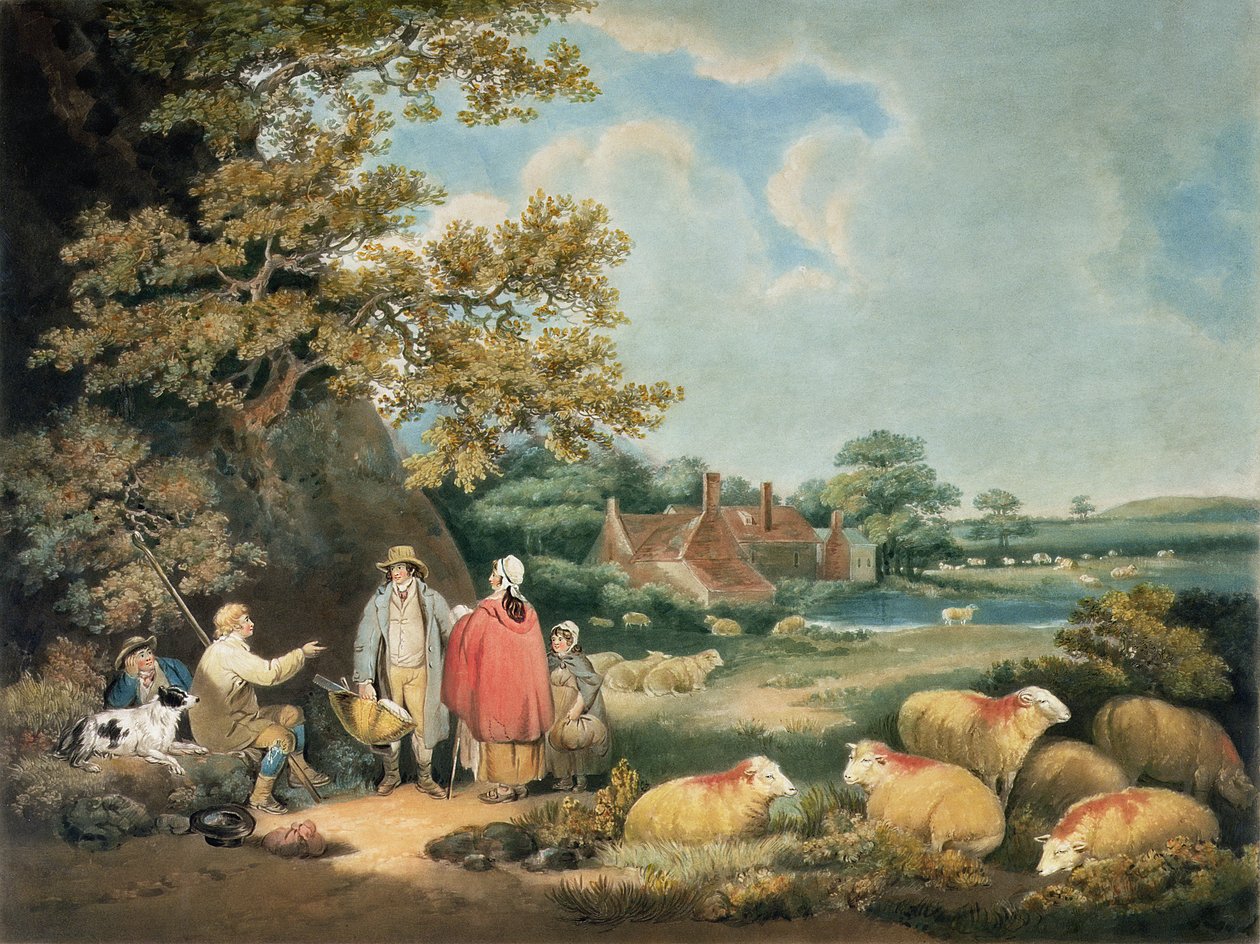 The Shepherds, kaiverrus William Ward (1766-1826), pub. kirjoittanut H. Morland, 1806 (mezzotint-kaiverrus) tekijältä George Morland