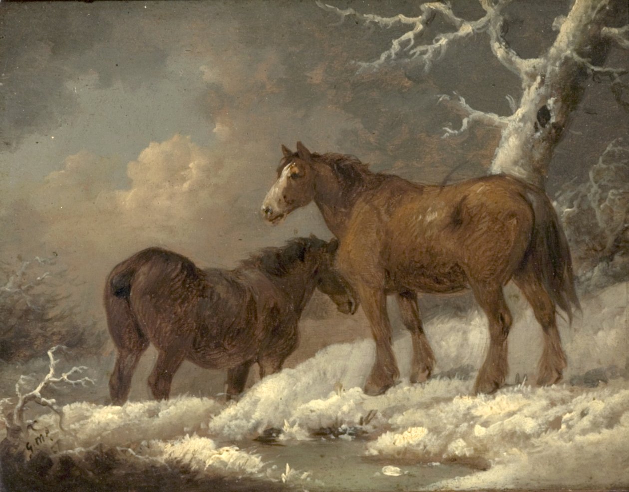 Kaksi hevosta lumessa tekijältä George Morland