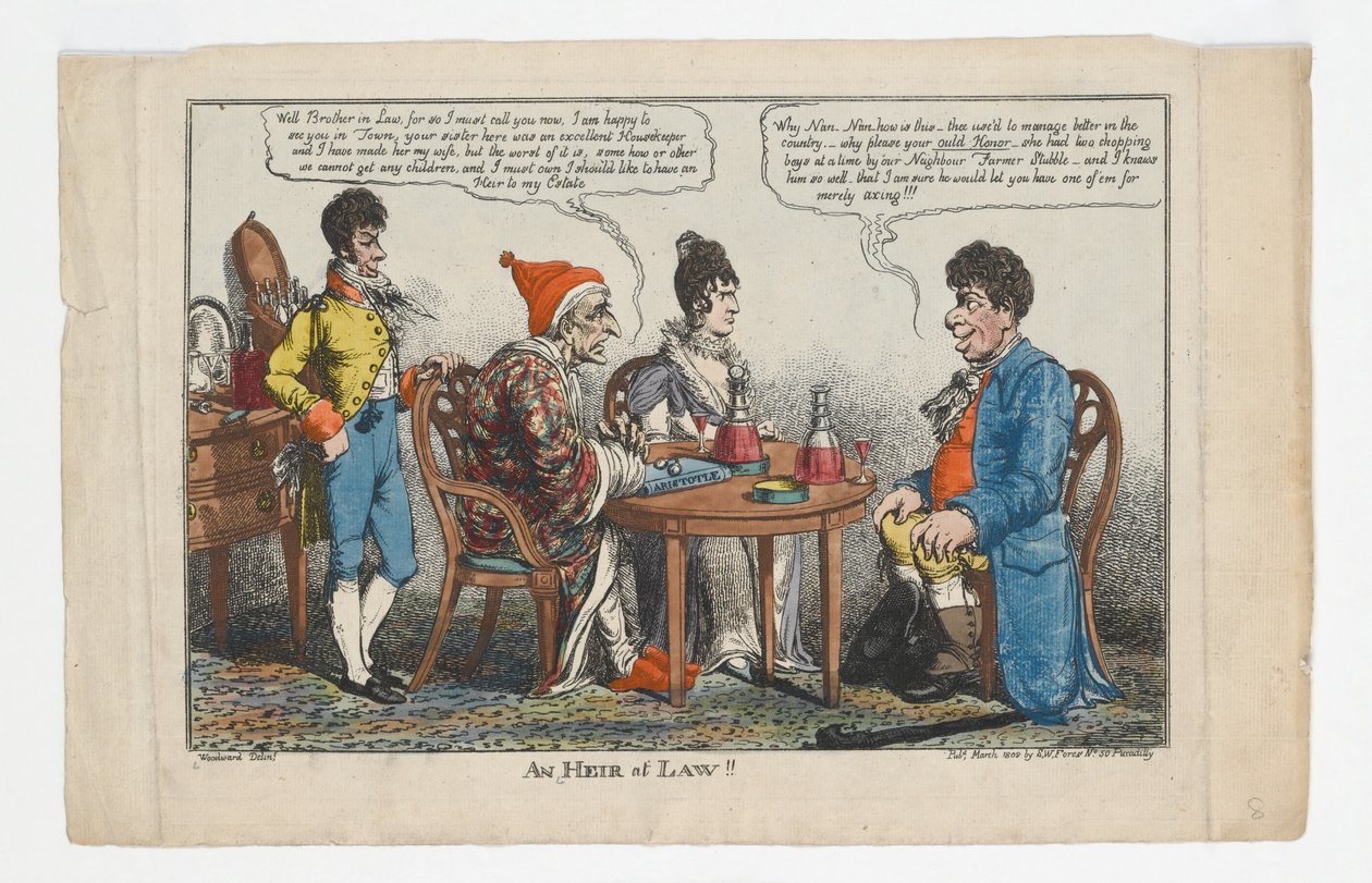 An HEIR at LAW !!, printti Charles Williams, 1808 (käsinvärinen kaiverrus) tekijältä George Moutard Woodward