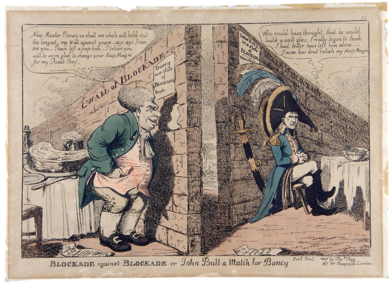 Blockade Blockade vastaan tai John Bull a Match for Boney tekijältä George Moutard Woodward