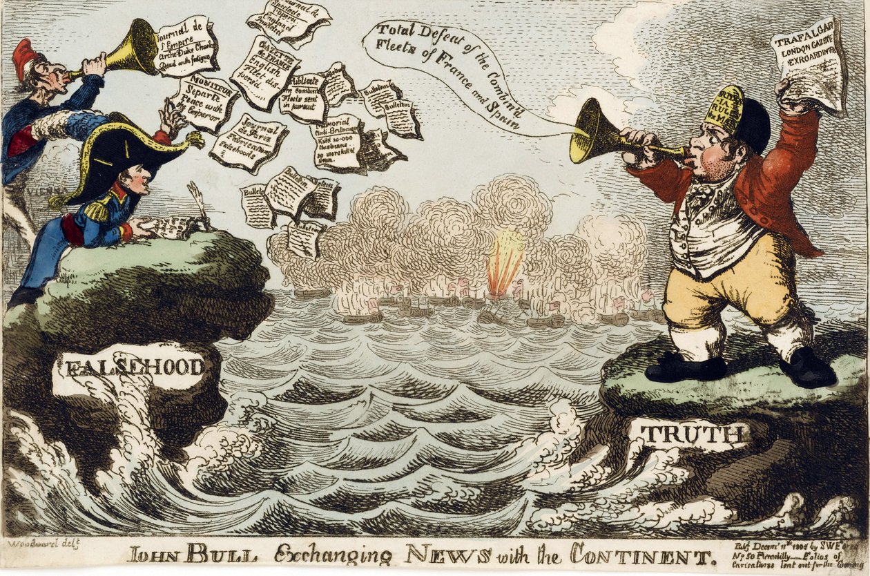 John Bull (brittiläisen kansakunnan ikoni) vaihtaa uutisia mantereen kanssa tekijältä George Moutard Woodward