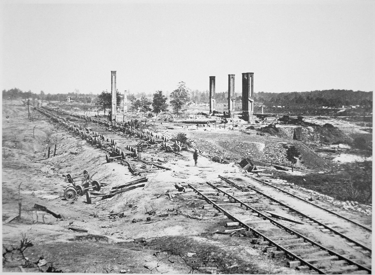 Ruins of Hoodin 28-auton ammusjuna ja Scofield Rolling Mill, lähellä Atlantaa, Georgia, syyskuu 1864 (m/v valokuva) tekijältä George N. Barnard
