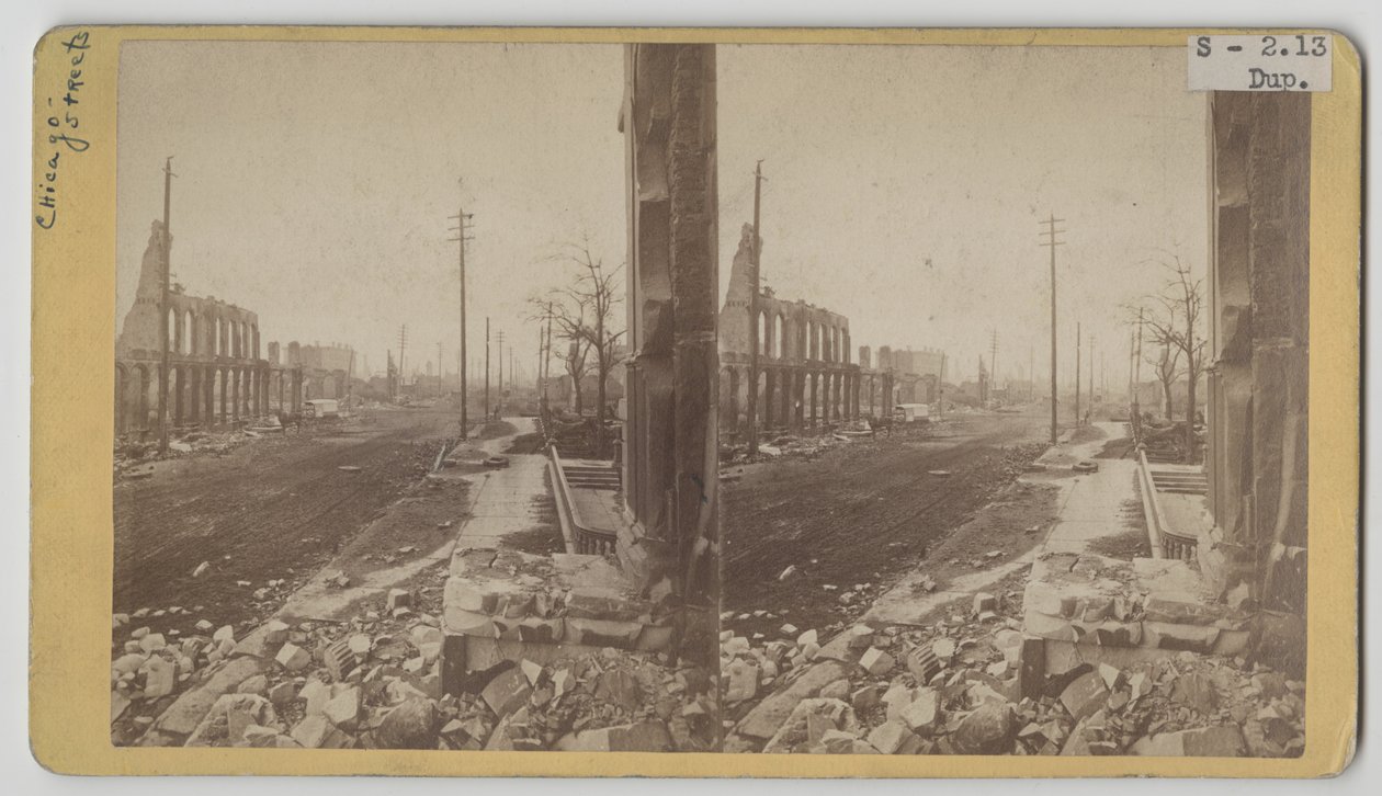 Stereografinäkymä Clark Streetille Chicagon palon 1871 jälkeen tekijältä George N. Barnard