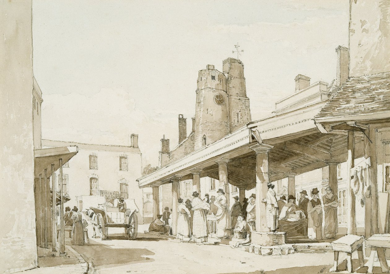 Vanha tori, Swansea (seepia wash  lyijykynä paperille) tekijältä George Orleans Delamotte