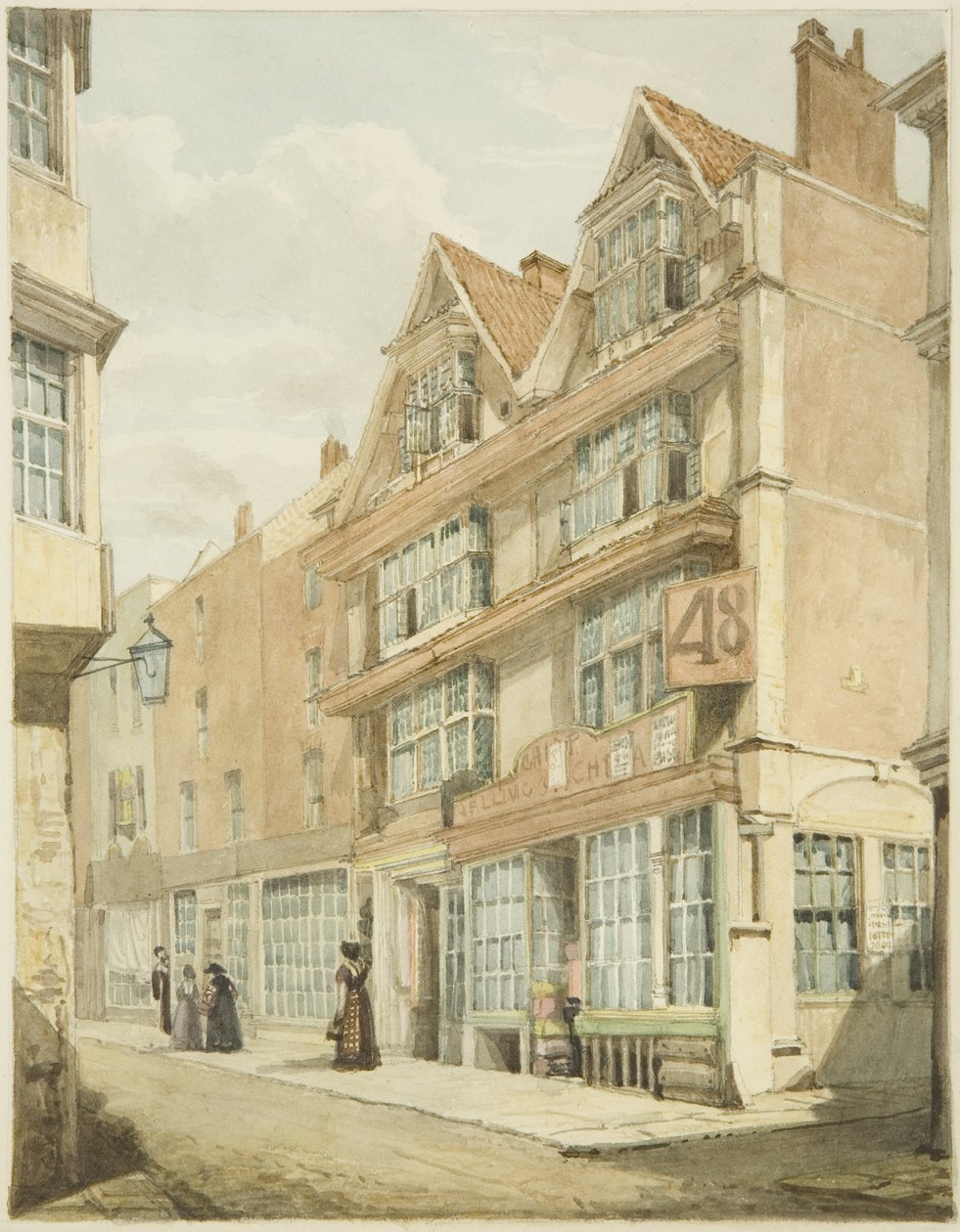 South Side, Wine Street (lyijykynä ja akvarelli paperille) tekijältä George Orleans Delamotte