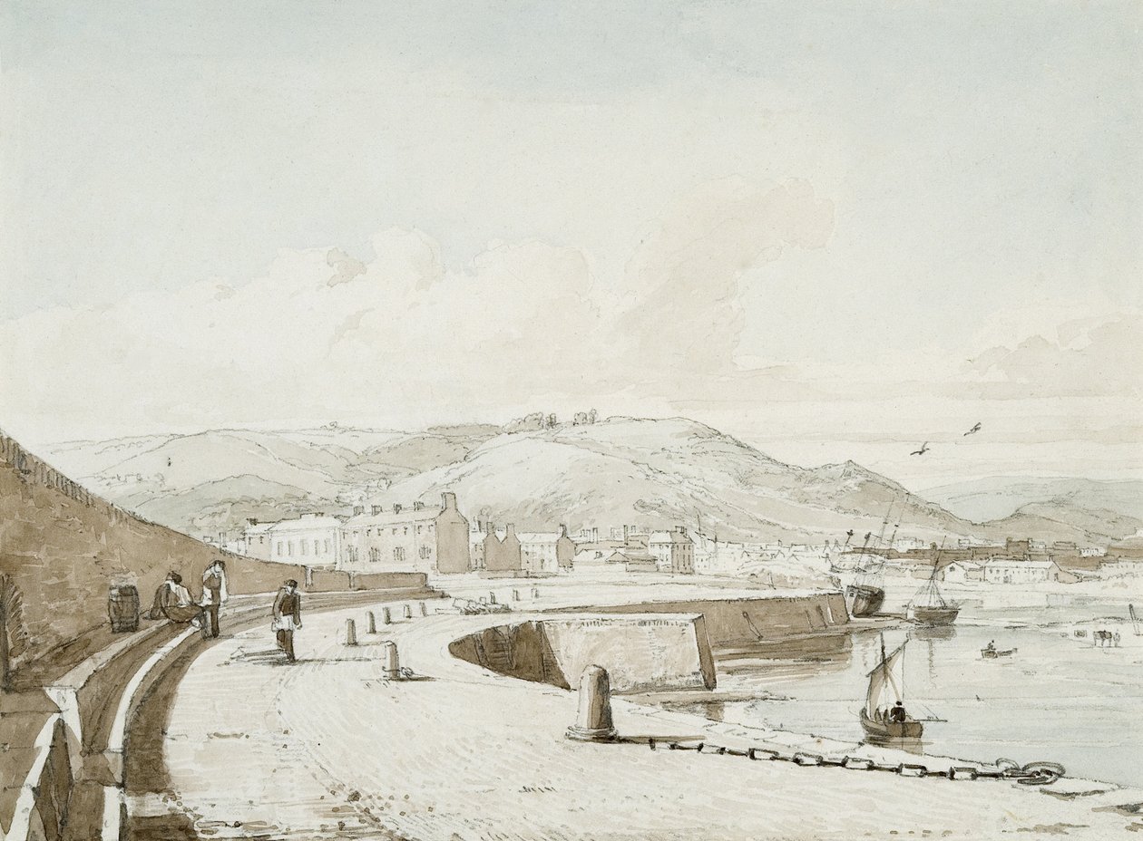 Swansea Harbour (akvarelli ja kynä paperille) tekijältä George Orleans Delamotte