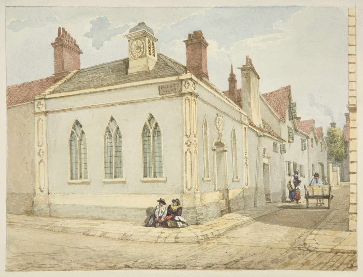 Trinity Chapel and Almshouse (lyijykynä ja akvarelli paperille) tekijältä George Orleans Delamotte