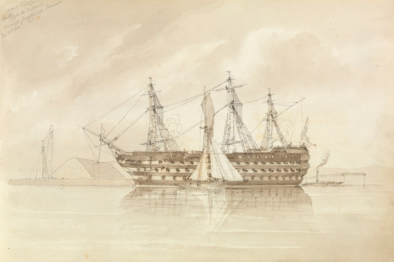 HMS "Trafalgar" Sheernessin edustalla, Shannonista käsin, 28. joulukuuta 1850. tekijältä George Pechell Mends