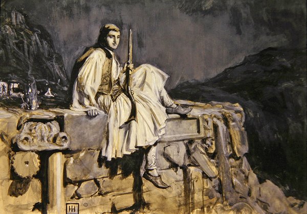 Kreikkalainen vartija (guassi paperille) tekijältä George Percy Jacob Hood