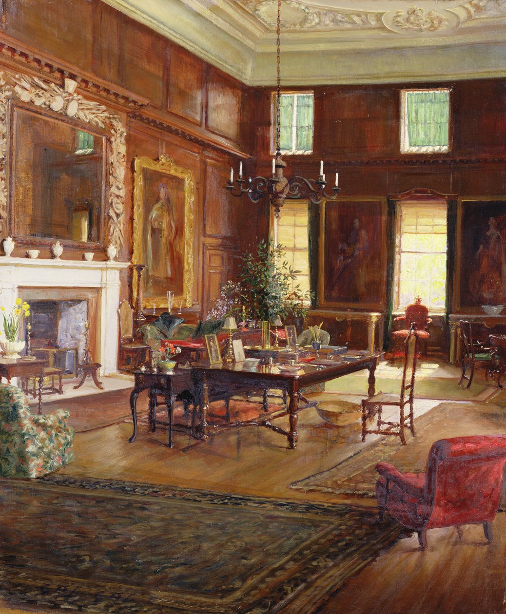 Valtion huoneen sisätilat, kuvernöörin talo, Royal Hospital, Chelsea, 1922. tekijältä George Percy Jacomb Hood