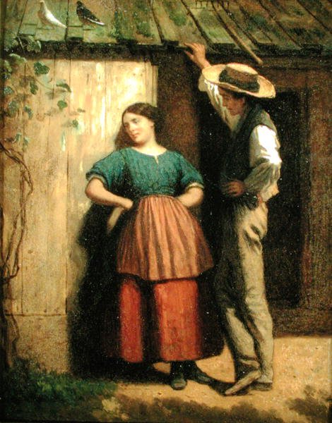 Maalaismainen kosiskelu, n. 1859-1860 (öljy levylle) tekijältä George Philip Reinagle