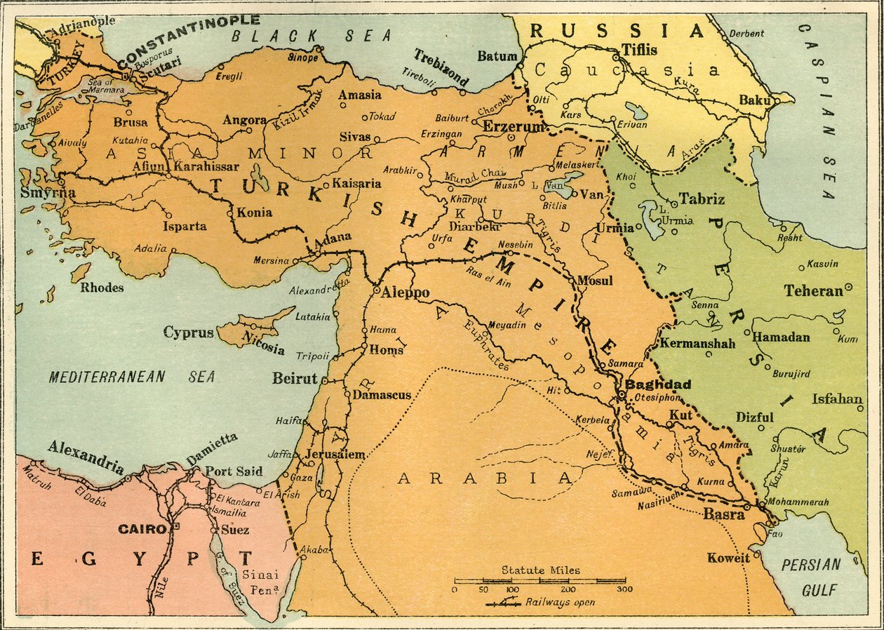 Kartta havainnollistamaan Mesopotamian tutkimusmatkaa, 1919. tekijältä George Philip and Son Ltd