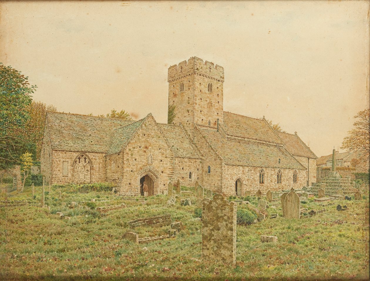 Pyhän Illydin kirkon kaksoiskirkko Llantwit Majorissa, Glamorganshire (akvarelli) tekijältä George Price Boyce