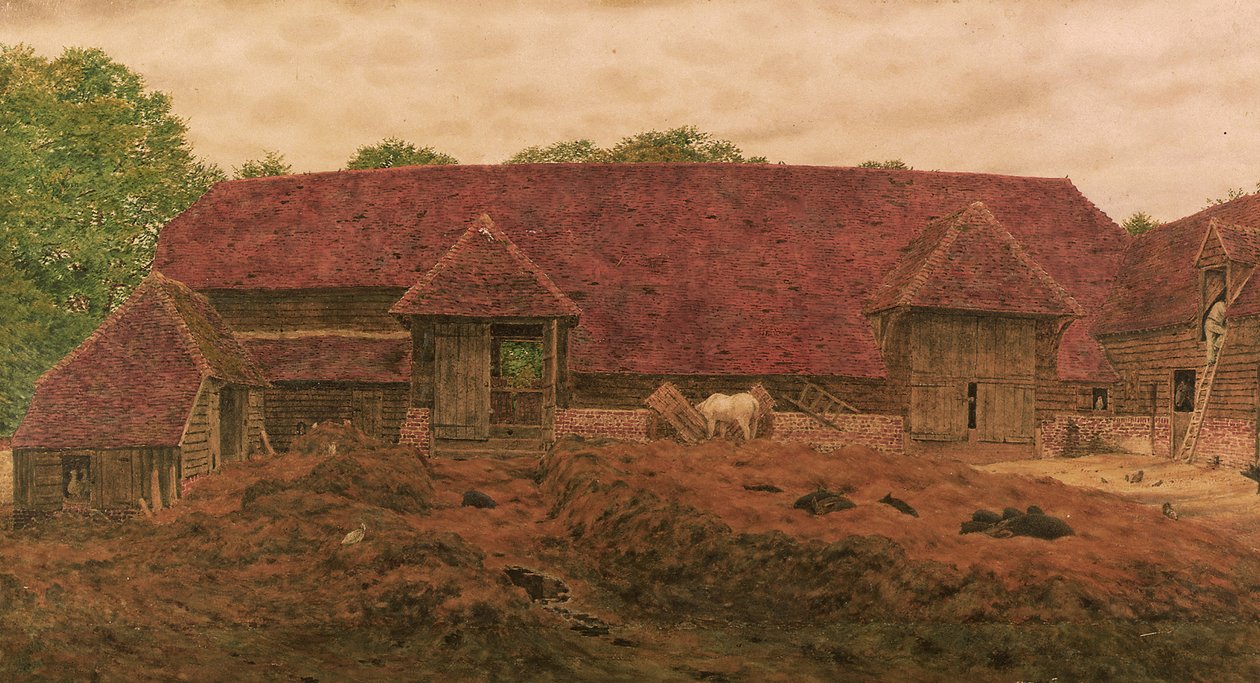 The Old Barn at Whitchurch (lyijykynä ja w/c, raapimalla paperille) tekijältä George Price Boyce