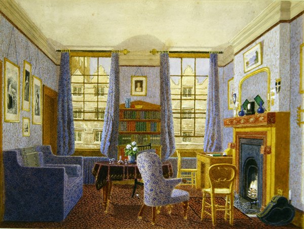Opiskelijan olohuone, Christ Church, Oxford (akvarelli paperille). tekijältä George Pyne