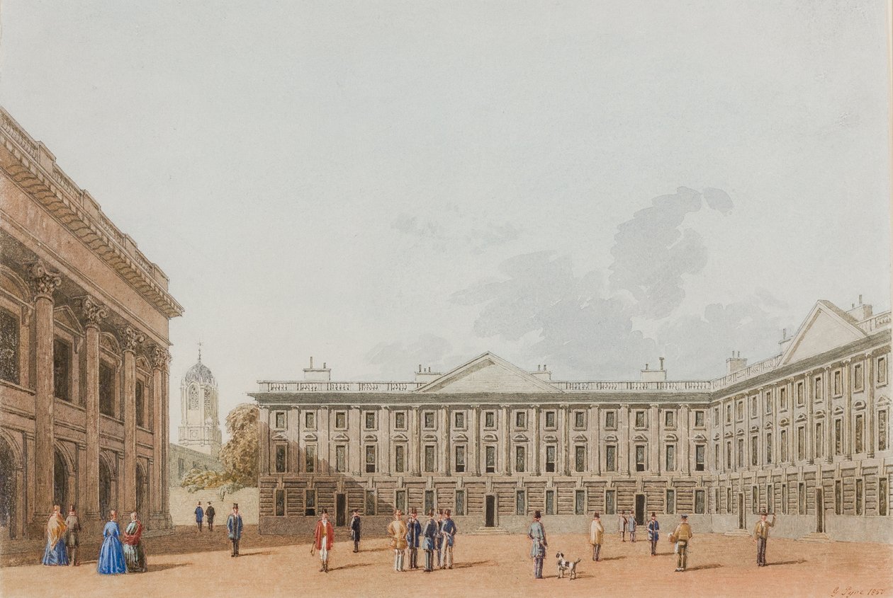 Peckwater Quad etsii lännestä, Christ Church, Oxford, 1850 (muste ja wc paperilla) tekijältä George Pyne