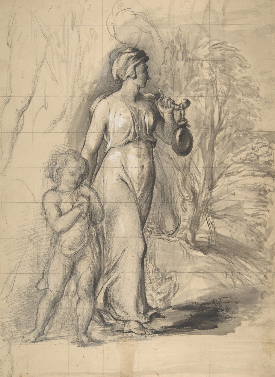 Hagar ja Ismael erämaassa recto, Kaksi muotokuvatutkimusta taiteilijan vaimosta..., 1829-33. tekijältä George Richmond