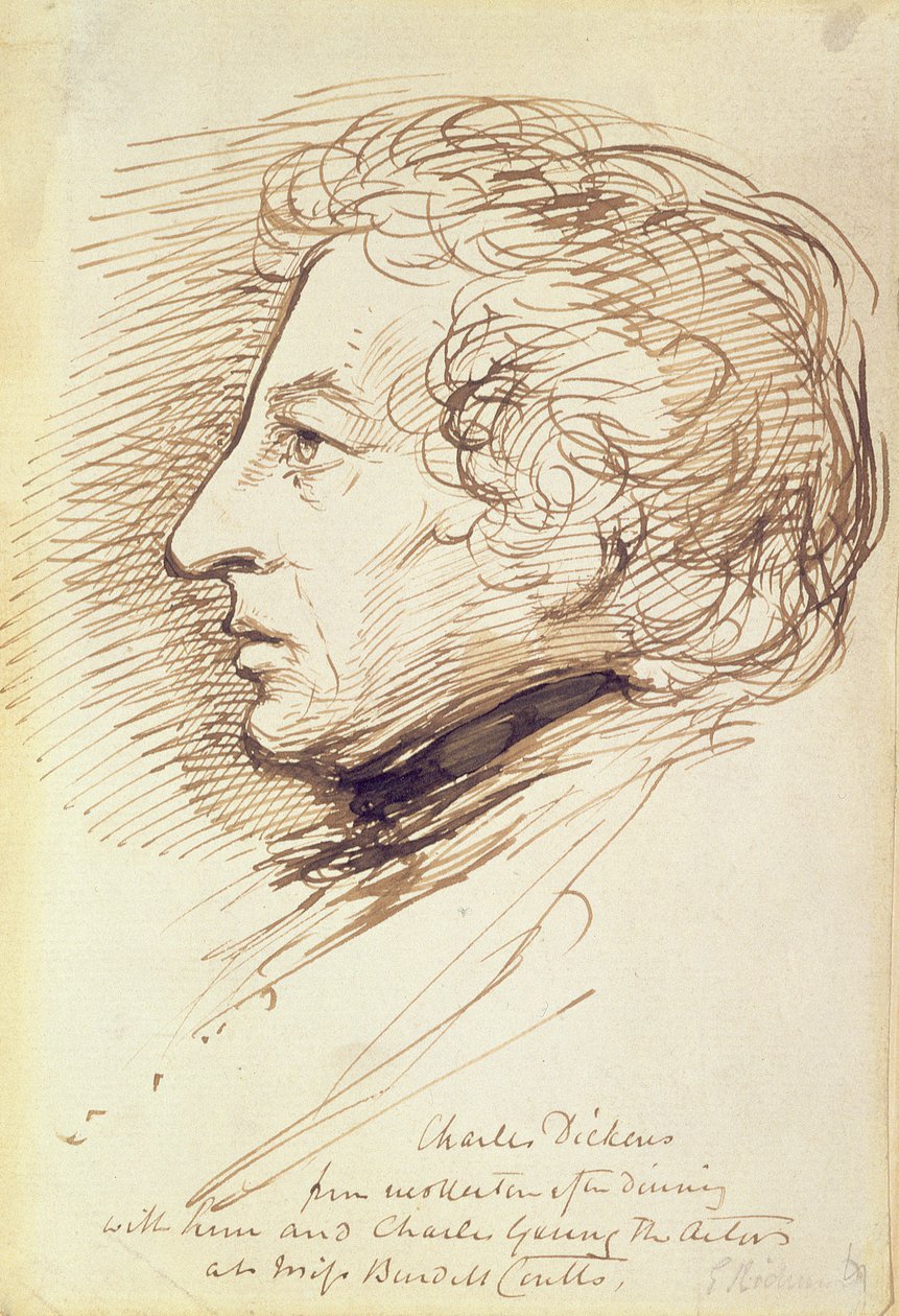 Charles Dickensin (1812-70) muotokuva (kynä ja ruskea muste paperille) tekijältä George Richmond
