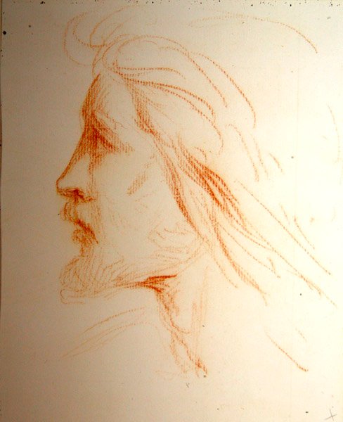 Muotokuvatutkimus Samuel Palmerista, n. 1828-29 (punainen liitu paperille) tekijältä George Richmond