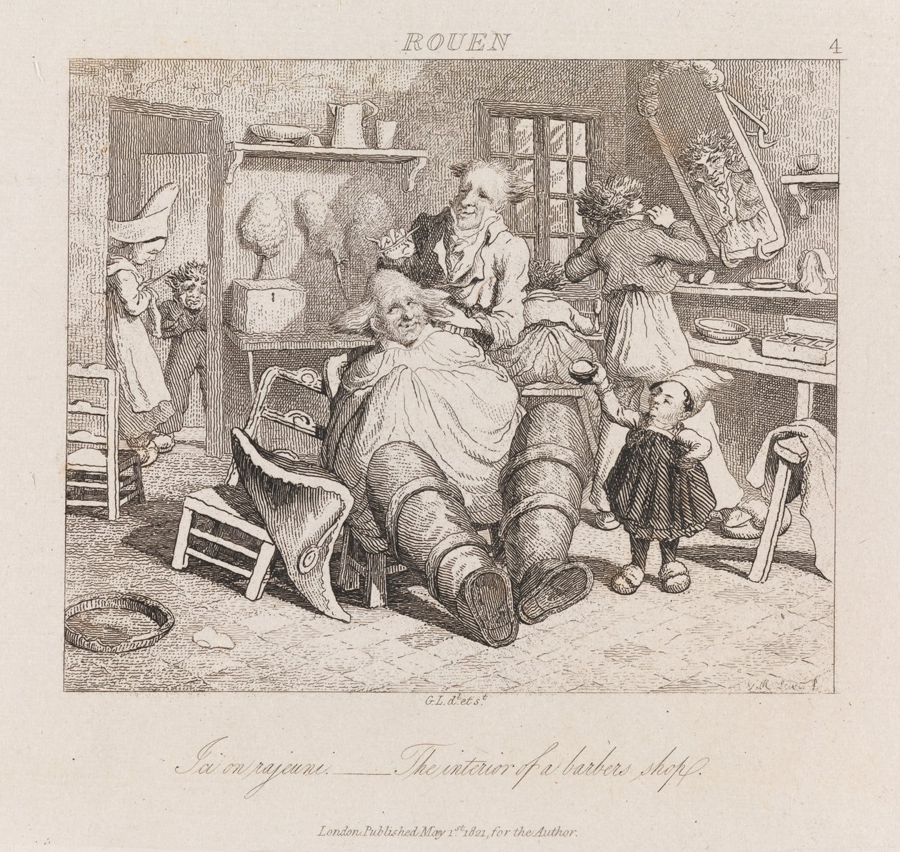 Parturi, Rouen, n. 1821 (etsaus) tekijältä George Robert Lewis