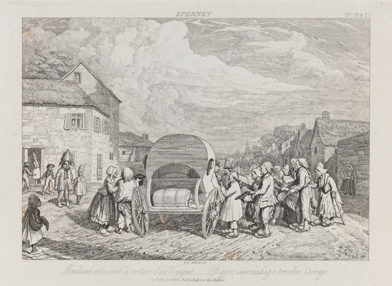 Beggars, Eperney, n. 1821 (etsaus) tekijältä George Robert Lewis