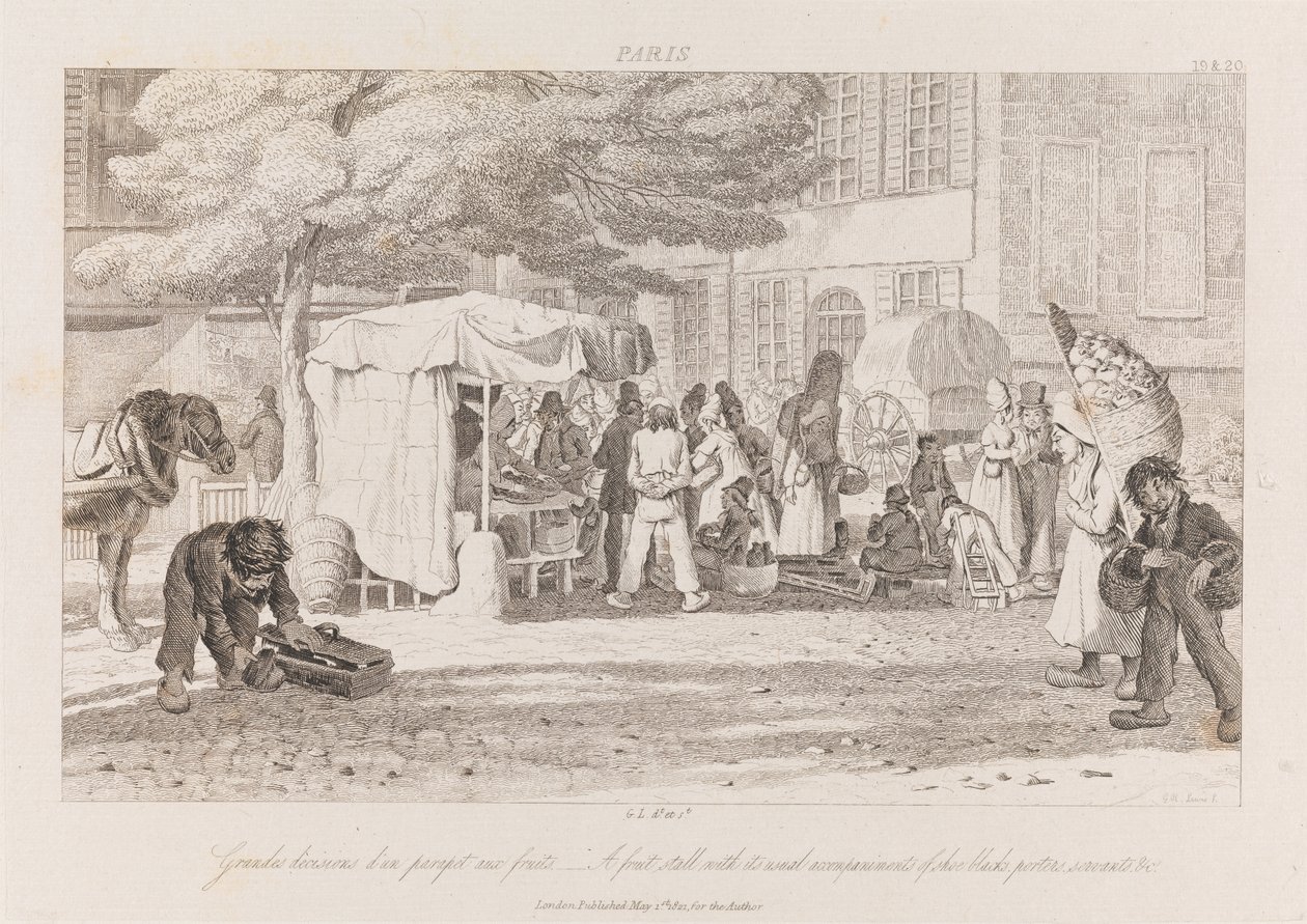 Fruit Stall, Pariisi, n.1821 (etsaus) tekijältä George Robert Lewis