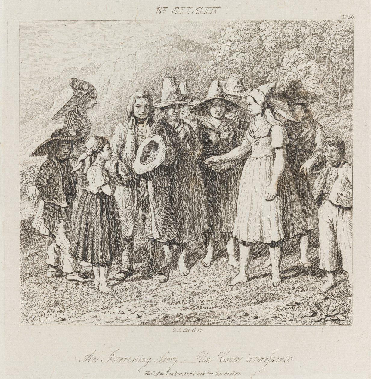 Mielenkiintoinen tarina, St. Gilgin, n. 1821 (etsaus) tekijältä George Robert Lewis