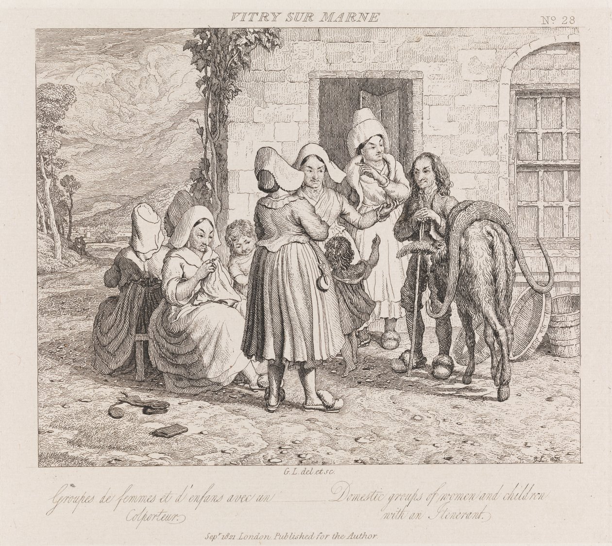 Vaeltaja, Vitry Sur Marne, n. 1821 (etsaus) tekijältä George Robert Lewis