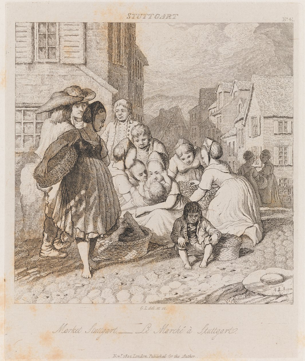 Market, Stuttgart, n. 1821 (etsaus) tekijältä George Robert Lewis