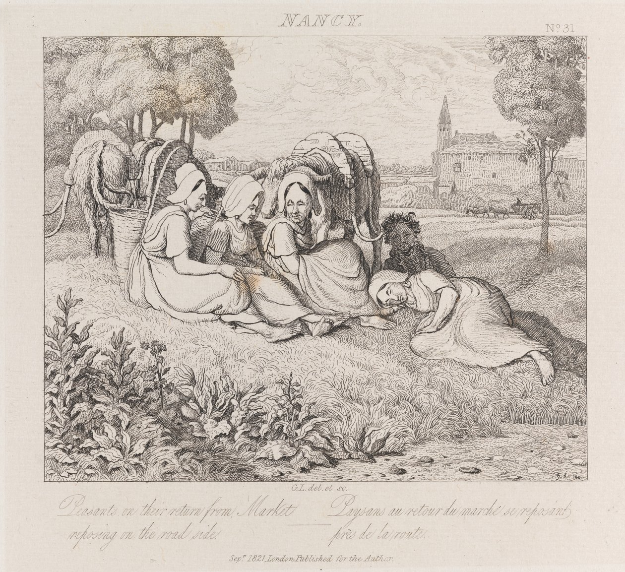 Talonpojat, jotka palaavat markkinoilta, Nancy, noin 1821 (etsaus) tekijältä George Robert Lewis