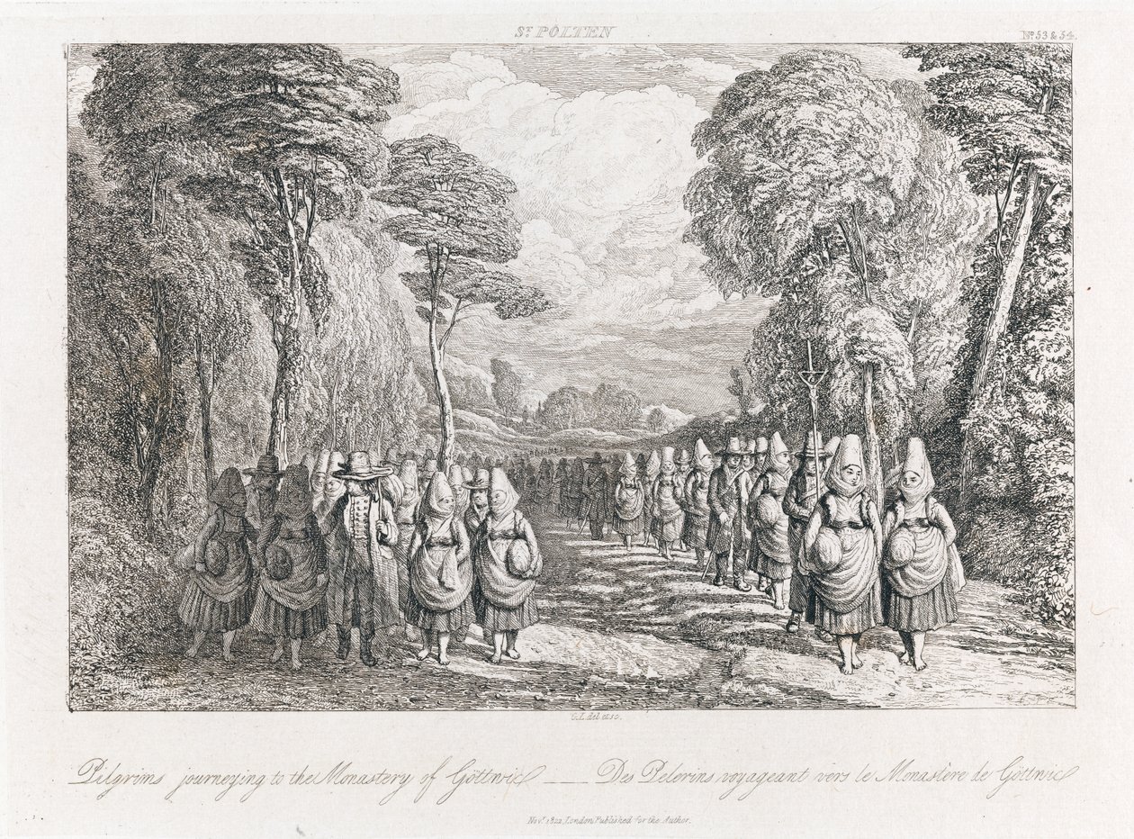 St. Polten - Pyhiinvaeltajat, n. 1821 (etsaus) tekijältä George Robert Lewis