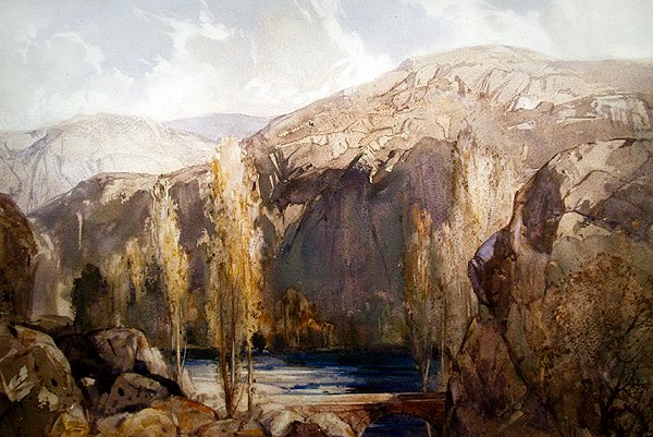 Un riu que flueix per un congost rocós (aquarel·la sobre paper) finlandès tekijältä George Robert Rushton