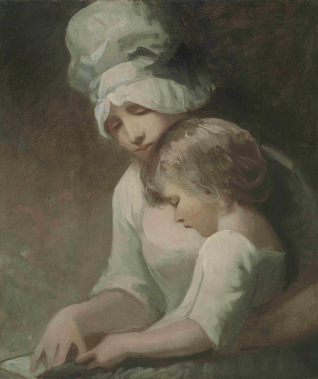 Äiti ja lapsi lukevat rouva Cumberlandia ja hänen poikaansa tekijältä George Romney