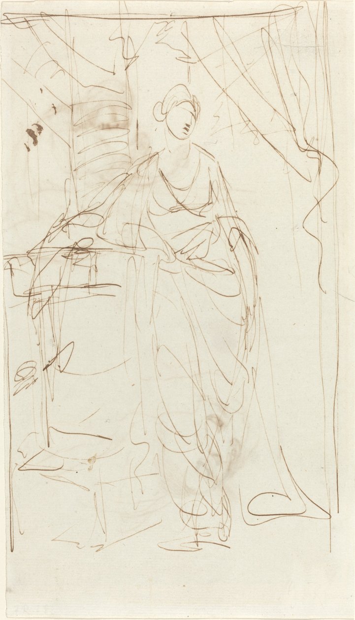 Tyylikäs nainen klassisessa mekossa [recto] tekijältä George Romney