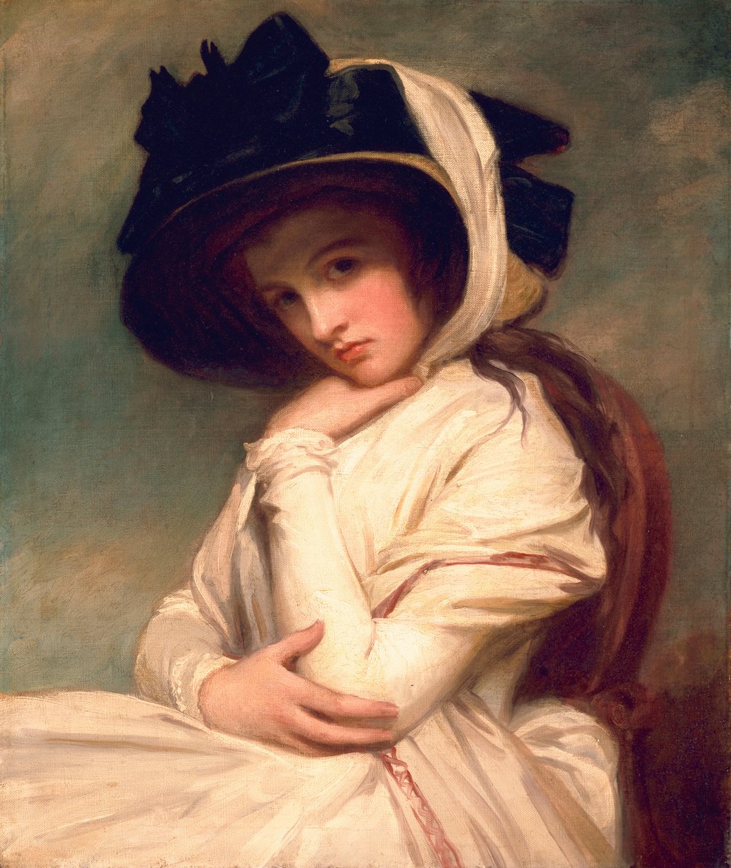 Emma Hart, myöhemmin Lady Hamilton, olkihatussa, n. 1782-1794 tekijältä George Romney
