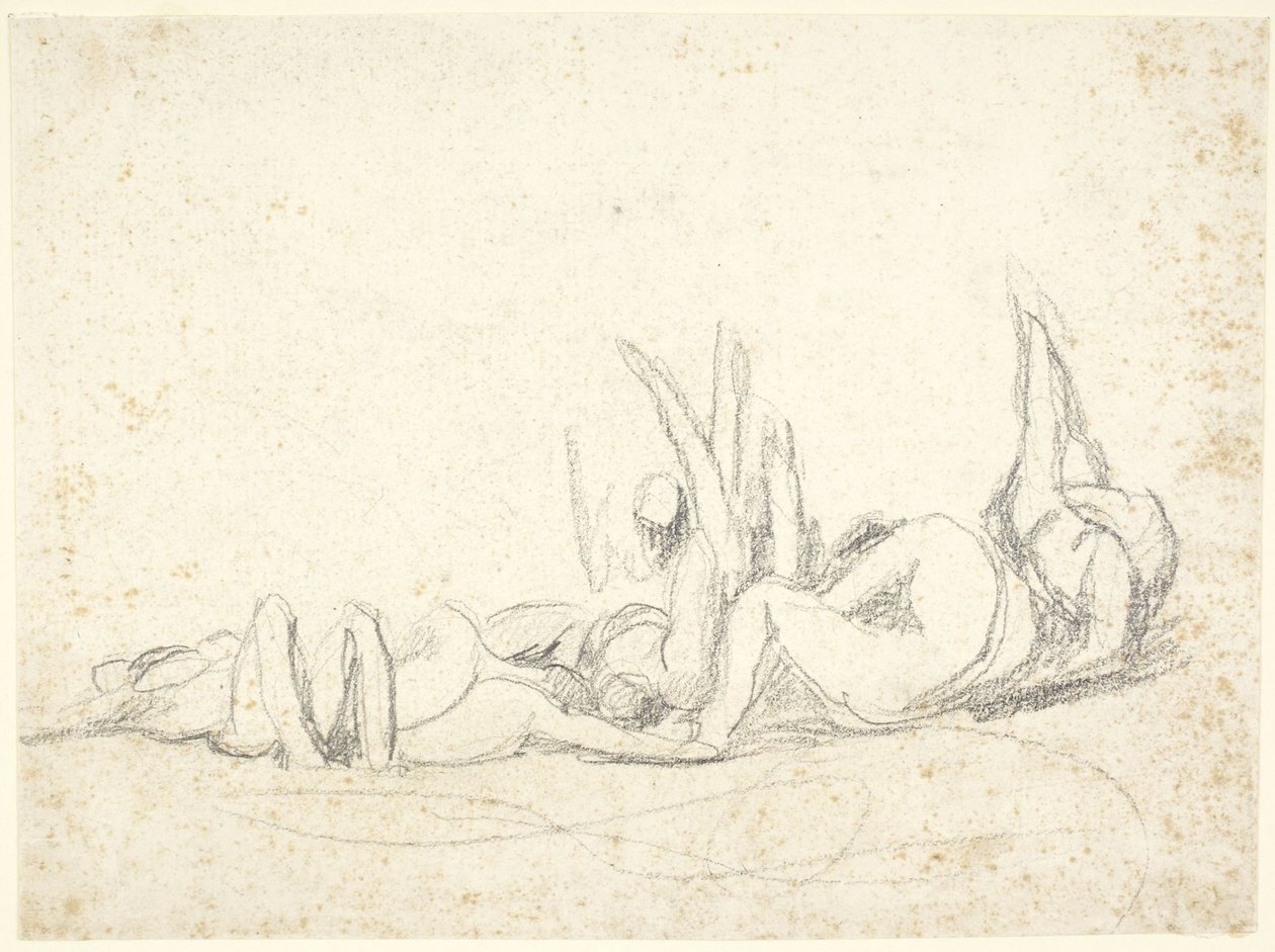 Ryhmä kärsiviä hahmoja maassa  (luonnos teokseen ”Howard vierailee vankiloissa”) tekijältä George Romney