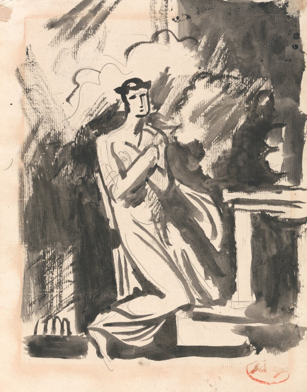 Iphigenia polvistuneena alttarin edessä tekijältä George Romney