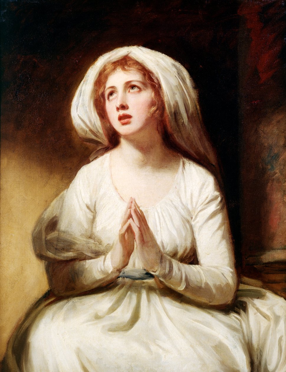 Lady Hamilton at Prayer, n. 1782-1786 (öljy kankaalle) tekijältä George Romney